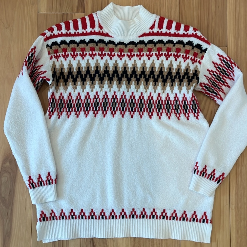 LOFT Women’s Mock Neck Nordic Patterned Sweater
